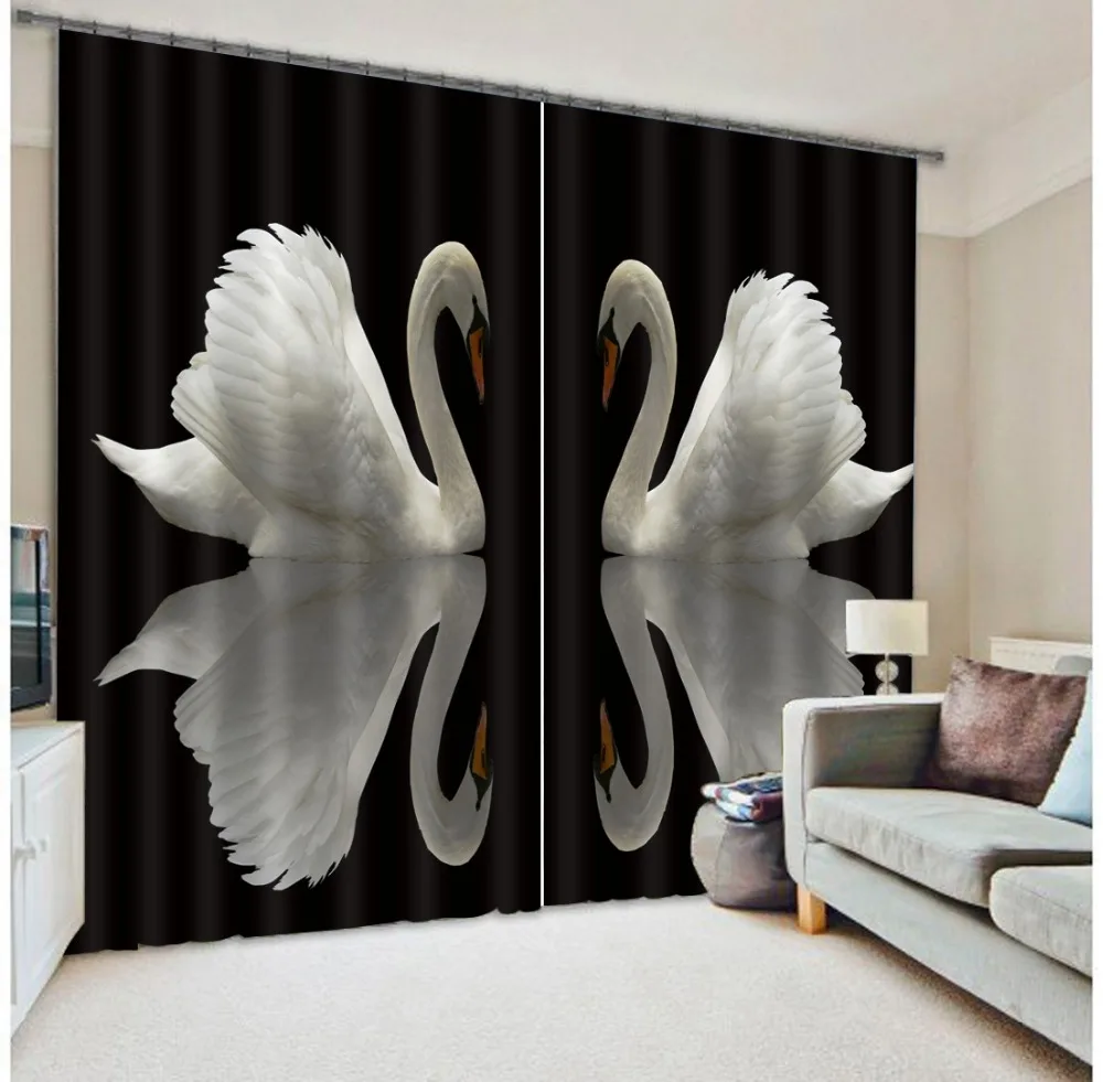 

Elegent Black White Swan 3D Window Blackout Curtains Drapes For Bed room Living room Hotel Office Home Wall Tapestry Cortinas
