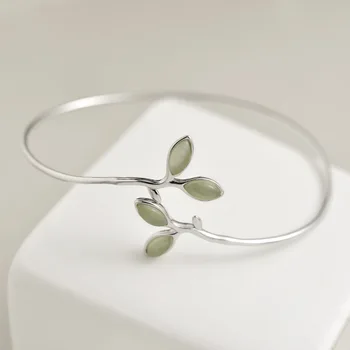 

S925 Sterling Silvery Bracelet Bud Opening Leaf Fashion Female