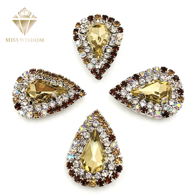 

New 10pcs/pack strass glass Light coffee rhinestone+coffee AB teardrop sew on rhinestones crystal button Diy jewelry accessories