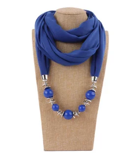 9 Colors Ethnic Unique Scarf Necklaces Resin Beads Pendant Neckerchief Statement Necklace Wraps Women Bohemia Necklaces Jewelry - Цвет: Синий