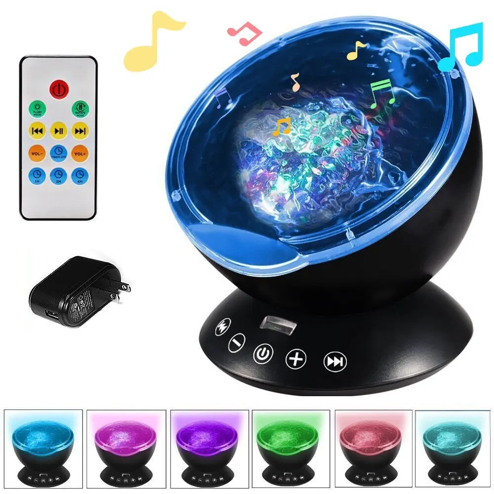 Design Remote Control Ocean Wave Projector 12 LED &7 Colors Night Light