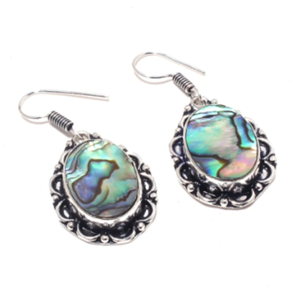 

Abalone Shell Earrings Silver Overlay over Copper , 44mm, E4032