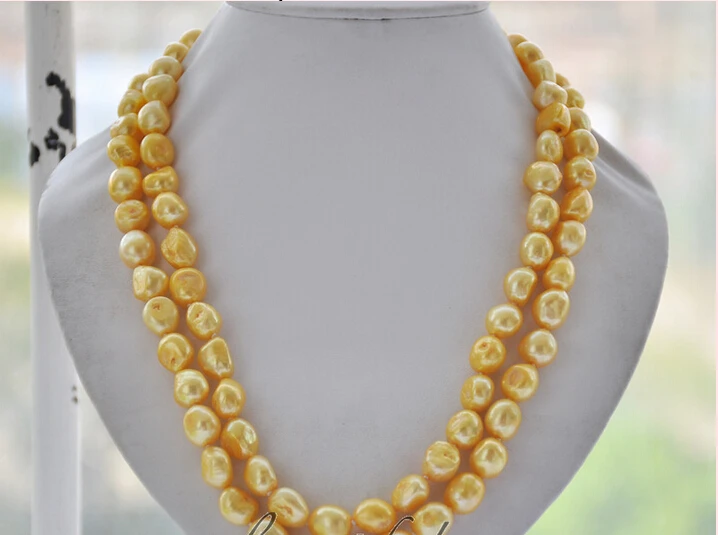 

z6708 2strands 13mm baroque yellow freshwater pearl necklace 22inch