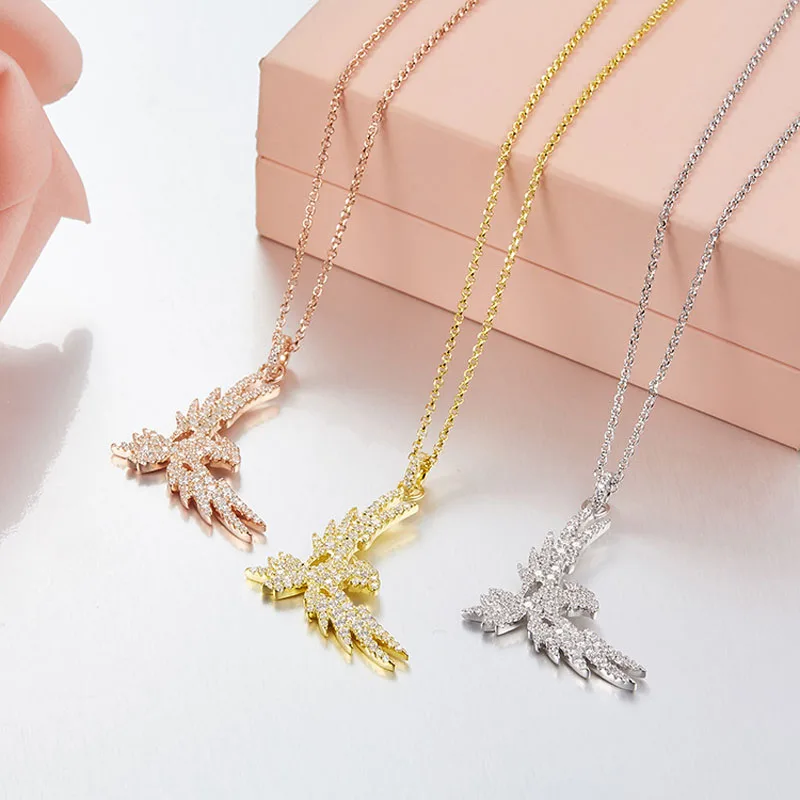 

SLJELY 925 Sterling Silver Rose Gold 3 Colors Falcon Eagle Necklace Cubic Zirconia Stones Adjustable Chain Women Fashion Jewelry