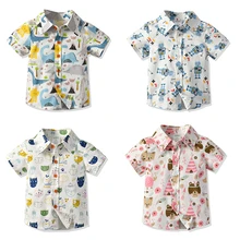 Для маленьких мальчиков Повседневное рубашки Лето корейский стиль хлопок Wit рубашка для детей короткий рукав, блуза для маленьких мальчиков Одежда для детей 2, 3, 4, 5, 6 лет