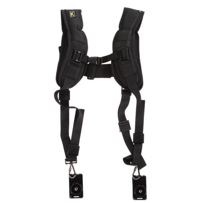 

lack Double Dual Camera Shoulder Strap Quick Rapid Sling Camera Belt Adjustment for Canon for 2 Cameras Digital DSLR Strap