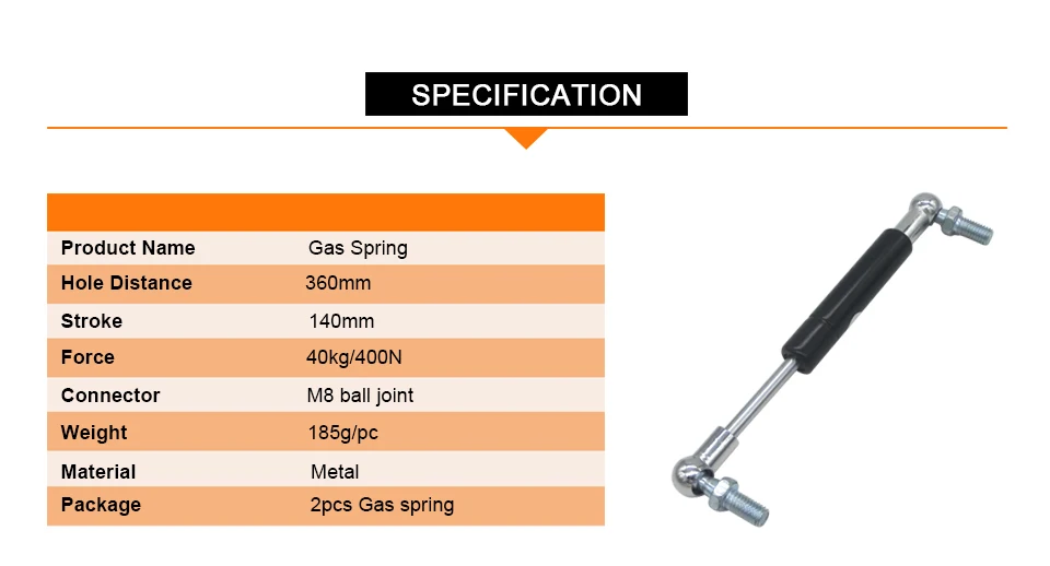 360 мм межосевое расстояние 140 мм ход газовая пружина 40 кг сила для мебели газовая стойка Лифт M8 место соединения