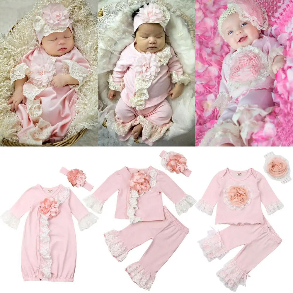 

0-18M Cute Newborn Baby Girl Long Sleeve Flower Sleepwear Pajamas