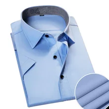 Лето, дизайн, клетчатый воротник, короткий рукав, мужские рубашки, синий/белый, сплошной цвет, модные, для отдыха, мужские рабочие рубашки