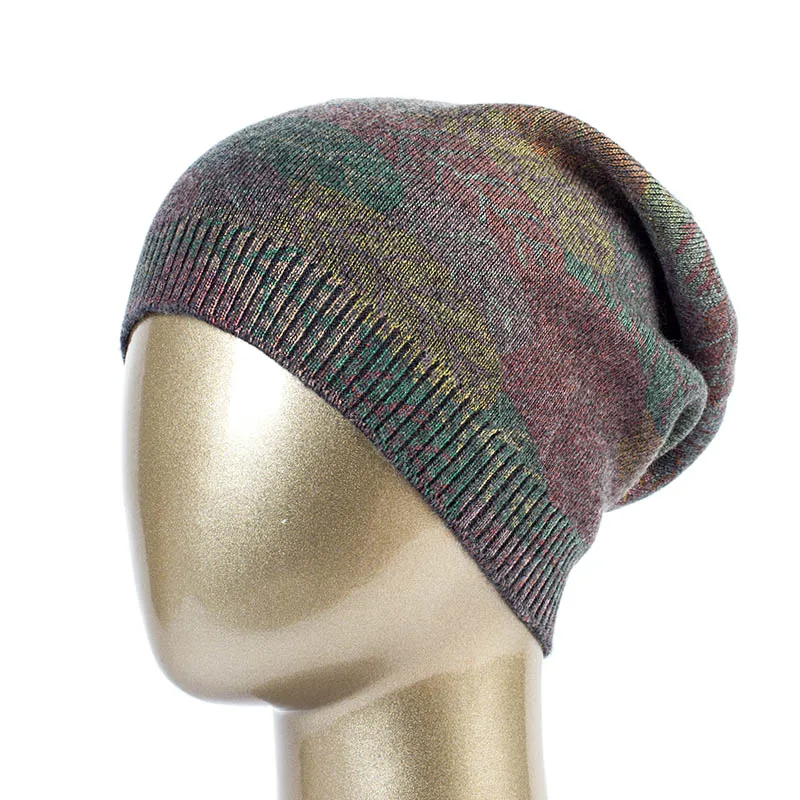 Geebro, женские бронзовые кашемировые шапочки, повседневная Весенняя шерстяная вязанная шапка, Дамская Кепка с металлическим разноцветным принтом, Шапка-бини DQ414N - Цвет: Darkgrey