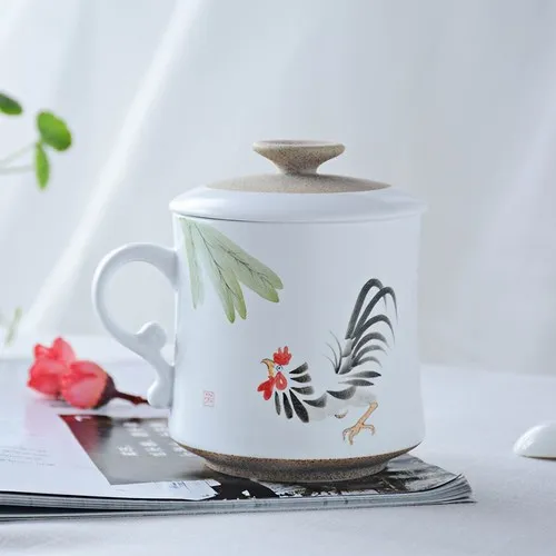 Новая традиционная китайская керамическая кружка с крышкой, чашка для чая и кофе с цветочным принтом, кружки, красивые подарки, фарфор ручной работы - Цвет: 5
