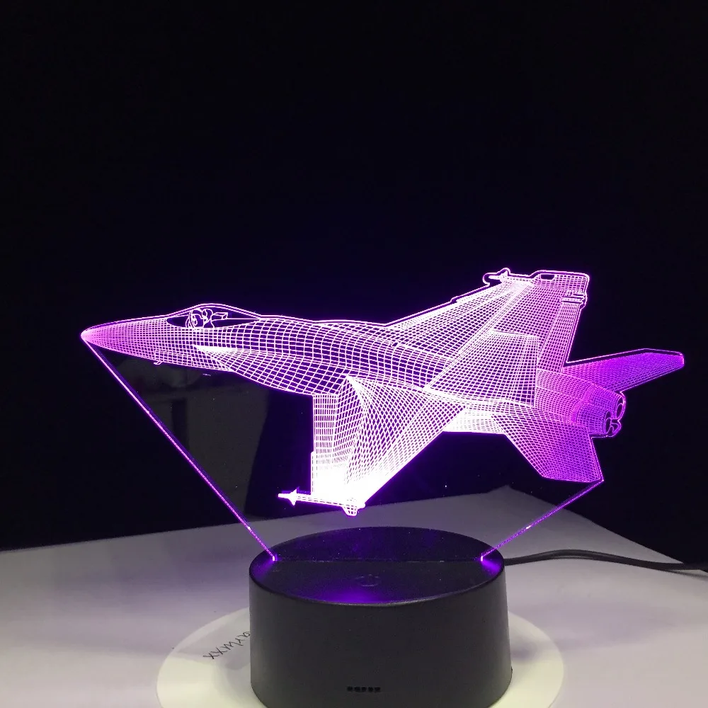 3D светильник F16 Fighting Plane с дистанционным переключателем маленький ночник цветной