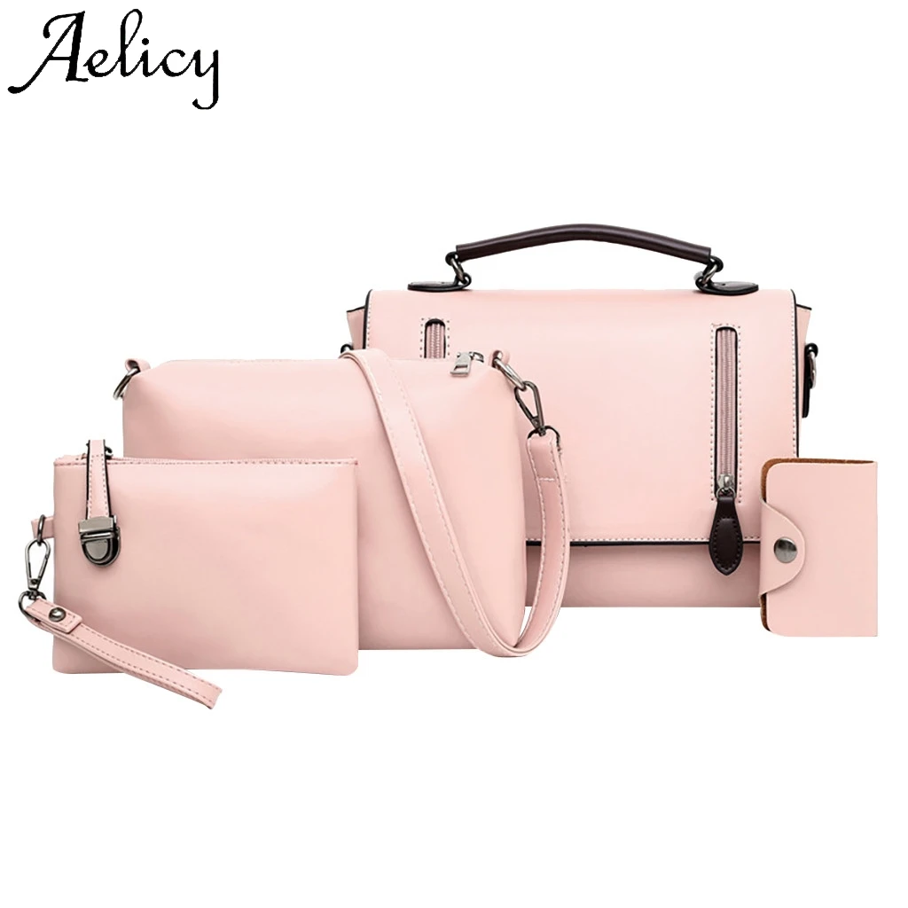 

Aelicy 4Pcs Women Pattern Solid Handbag+Crossbody Bag+Messenger Bag+Card Package High Quality Solid Bag Phone Pocket