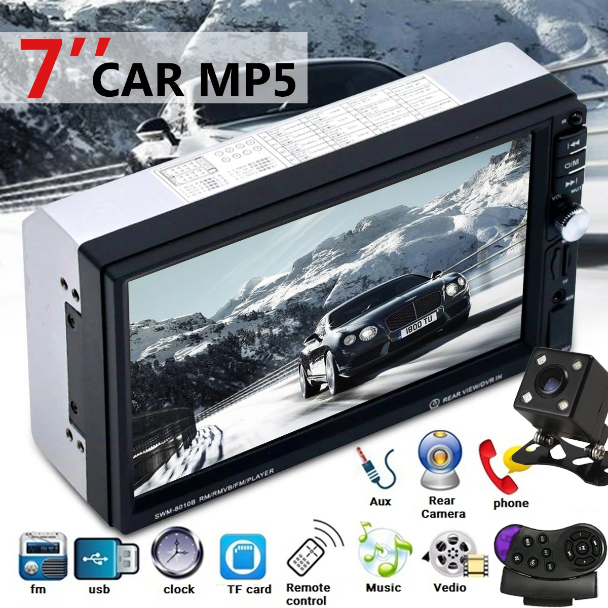 

2din Bluetooth Car Radio Stereo 7 Touch In Dash Auto Audio Video MP5 Player FM Radio Autoradio Rear View Camera Remote Control