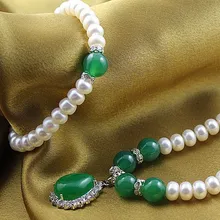 Горячая образец настоящего пресноводного белого цвета жемчужный ювелирный набор, модное ожерелье браслет серьги набор для красивой невесты Шарм женщин