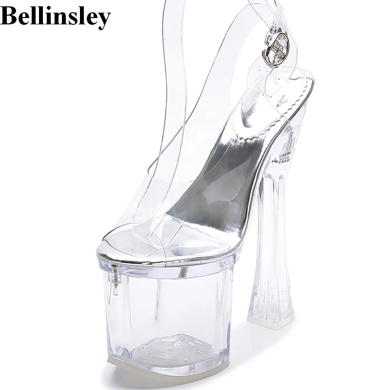 New PVC Jelly Shoes Women Platform Sandals Super Clear High Heels