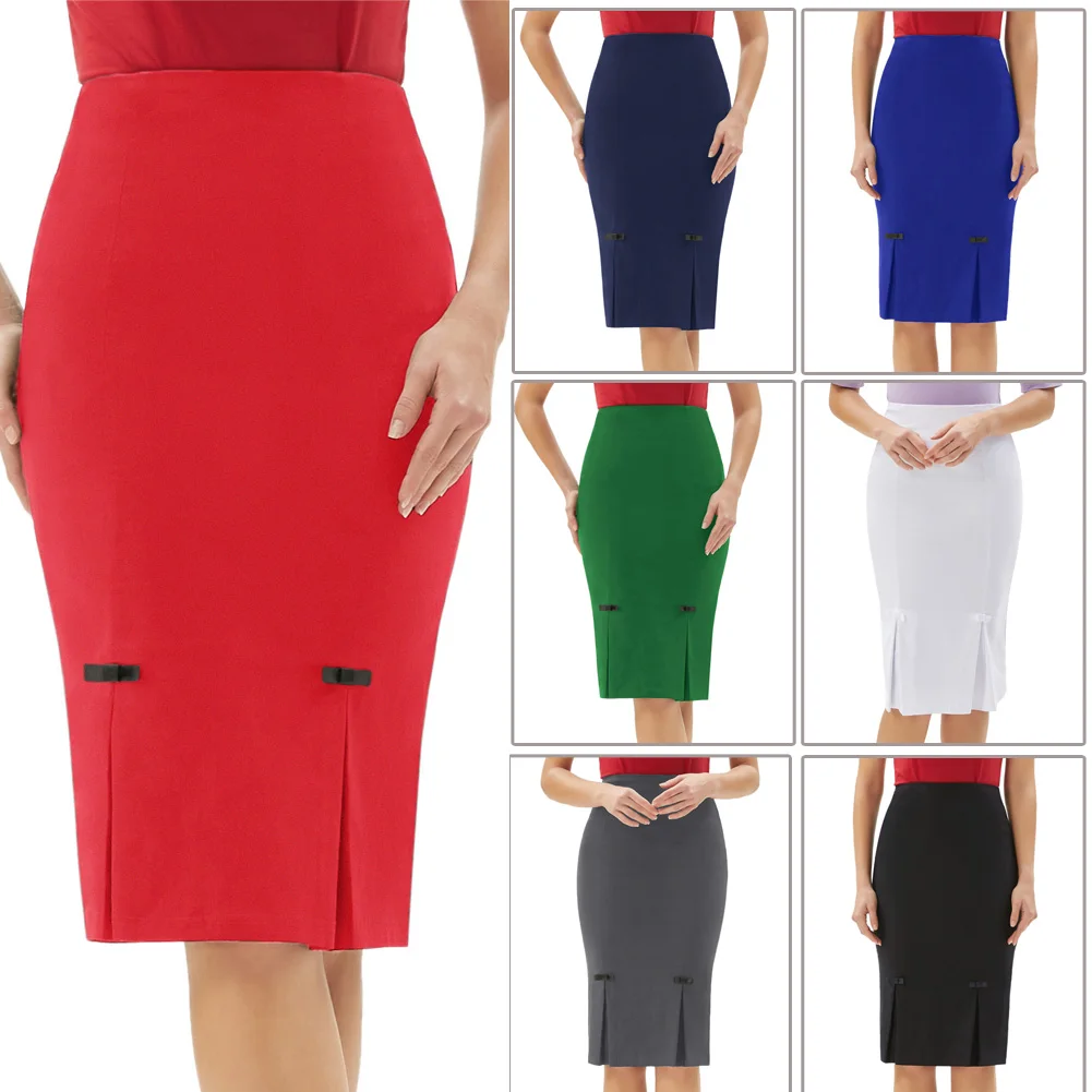 Однотонная женская винтажная облегающая юбка карандаш с бантом в стиле ретро