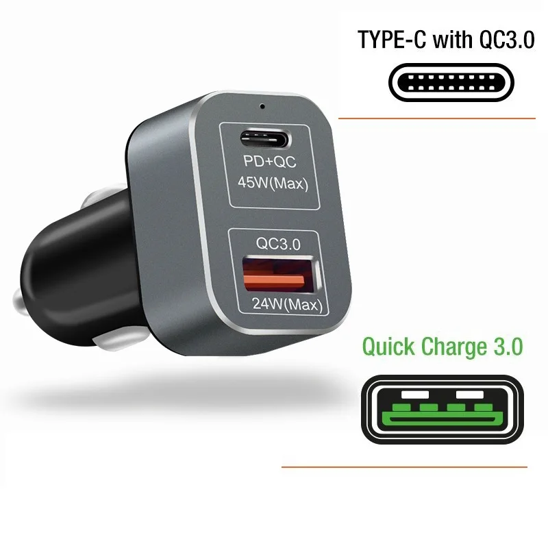 Скидка QuTiger 2 порта font b USB b font PD автомобильное зарядное устройство тип c 45 Вт доставка питания быстрая автоматическая зарядка QC3.0 быстрое автомобильное заря...