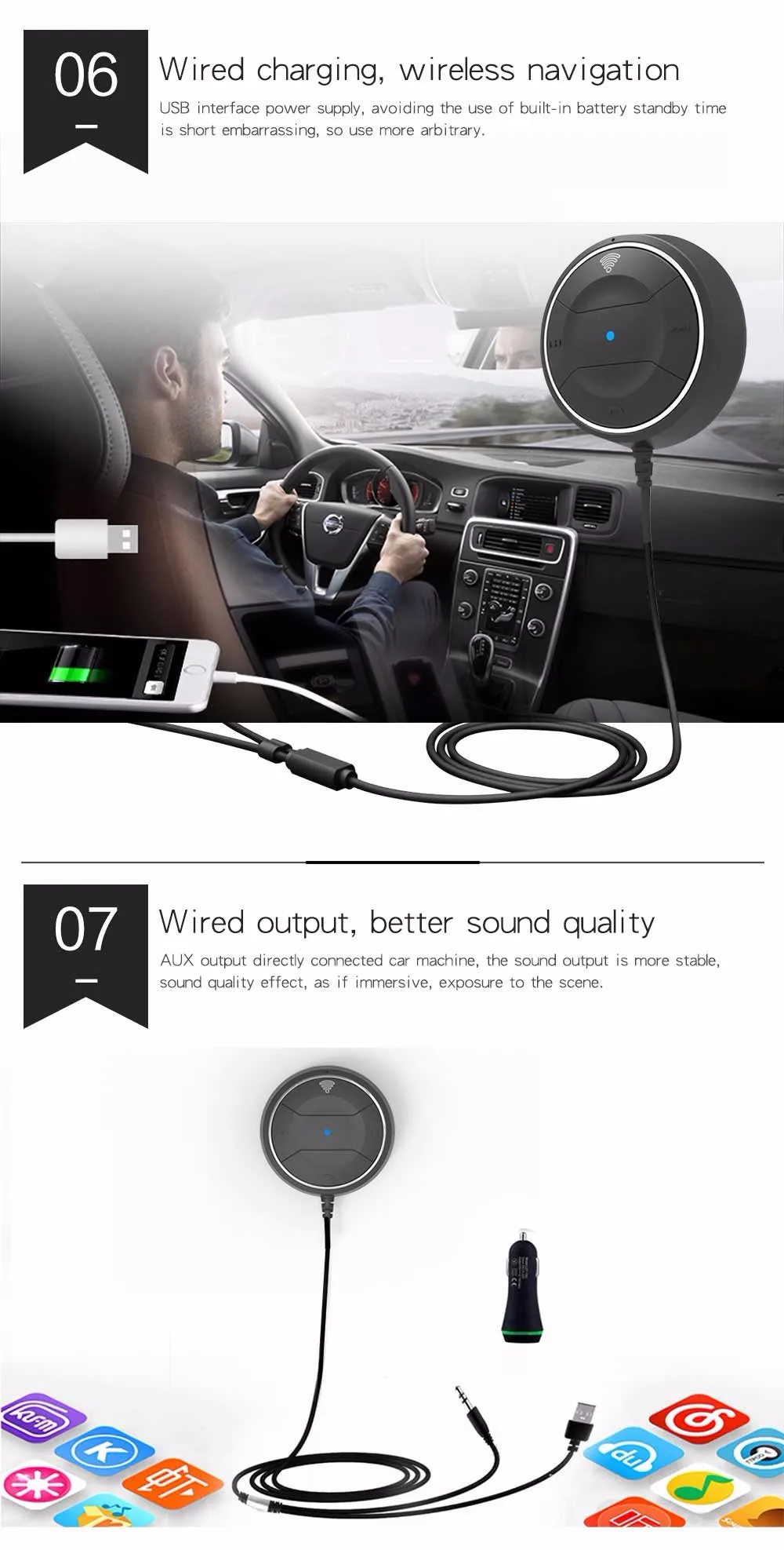 Беспроводной автомобильный bluetooth-приемник CDEN с двумя USB зарядными устройствами, автомобильный комплект NFC AUX, аудио разговор, музыка, адаптер для звонков