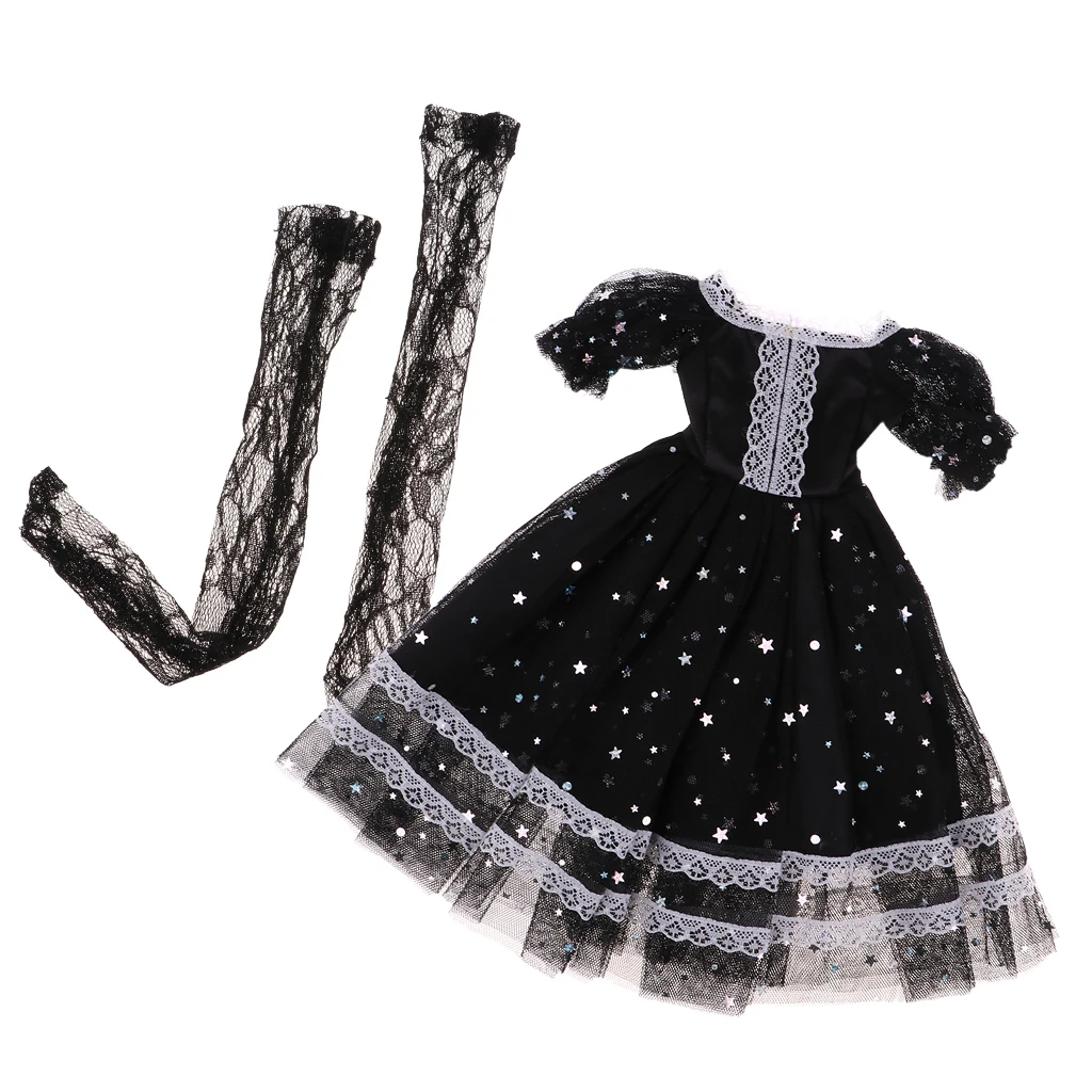 Fashion Star Princess Gauzy Dress Doll Party Dress with Lace Stockings for 1/3 BJD 60cm Dolls Party Dress Up Black