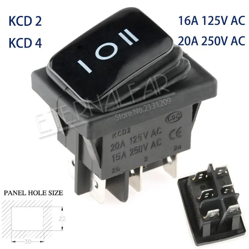 KCD1 KCD2 KCD4 KCD6 On Off 10A 16A 20A 125V 250V AC сверхмощный DPST герметичный водонепроницаемый авто лодка морской тумблер кулисный переключатель с