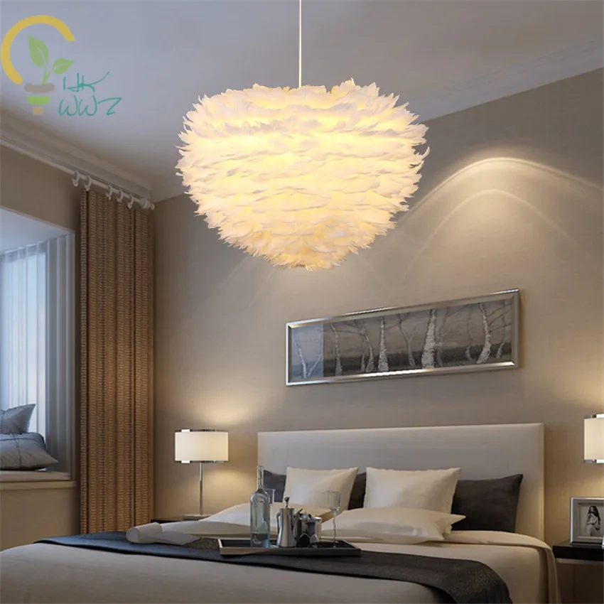 Modern Led Pendant Light Romantic Dreamlike Feather Droplight Bedroom ...