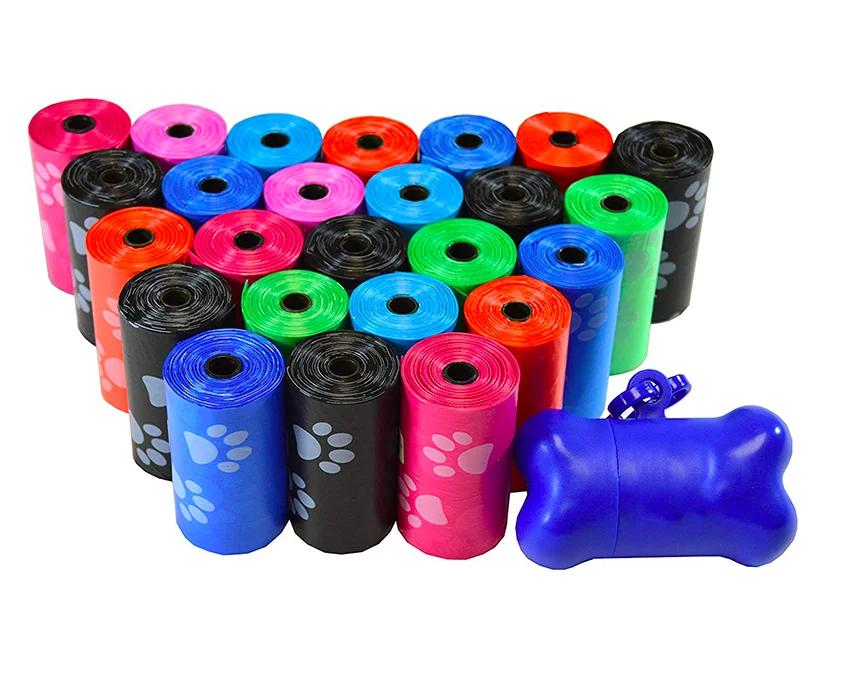 

10/20 Rolls Mixed color 15bags/roll Pet Waste Dog Poo Puppy Pick-Up Bags Pet Poop Bag Holder Pouch Portable with free dispenser