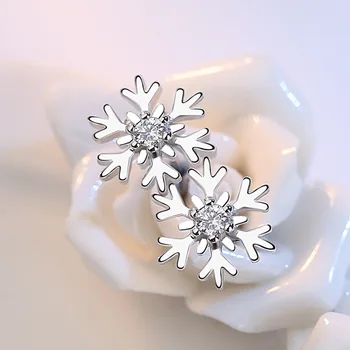 

Simple 925 Sterling Silver Snowflake Earrings For Women Zircon Christmas Earrings Gift oorbellen S-E267