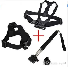Gopro Accessories Chest Belt + head strap mount + handle monopod For SJ4000 Gopro Hero Camera 2 3 3+ 4 xiaomi yi xiaoyi AEE