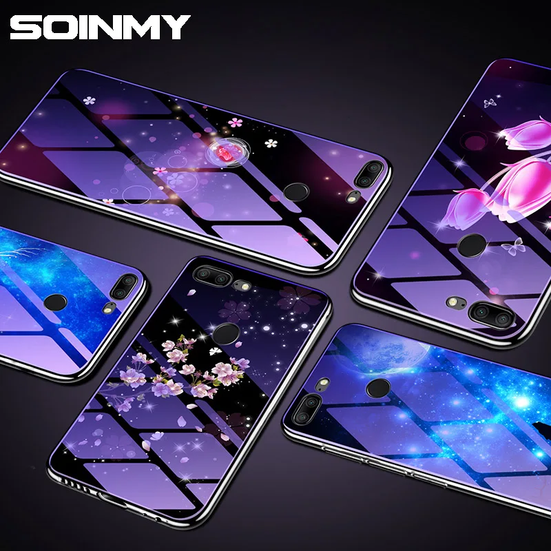 Чехол Soinmy Honor 9 для Huawei 8X блестящий чехол из закаленного стекла с синими лучами 7C 7A