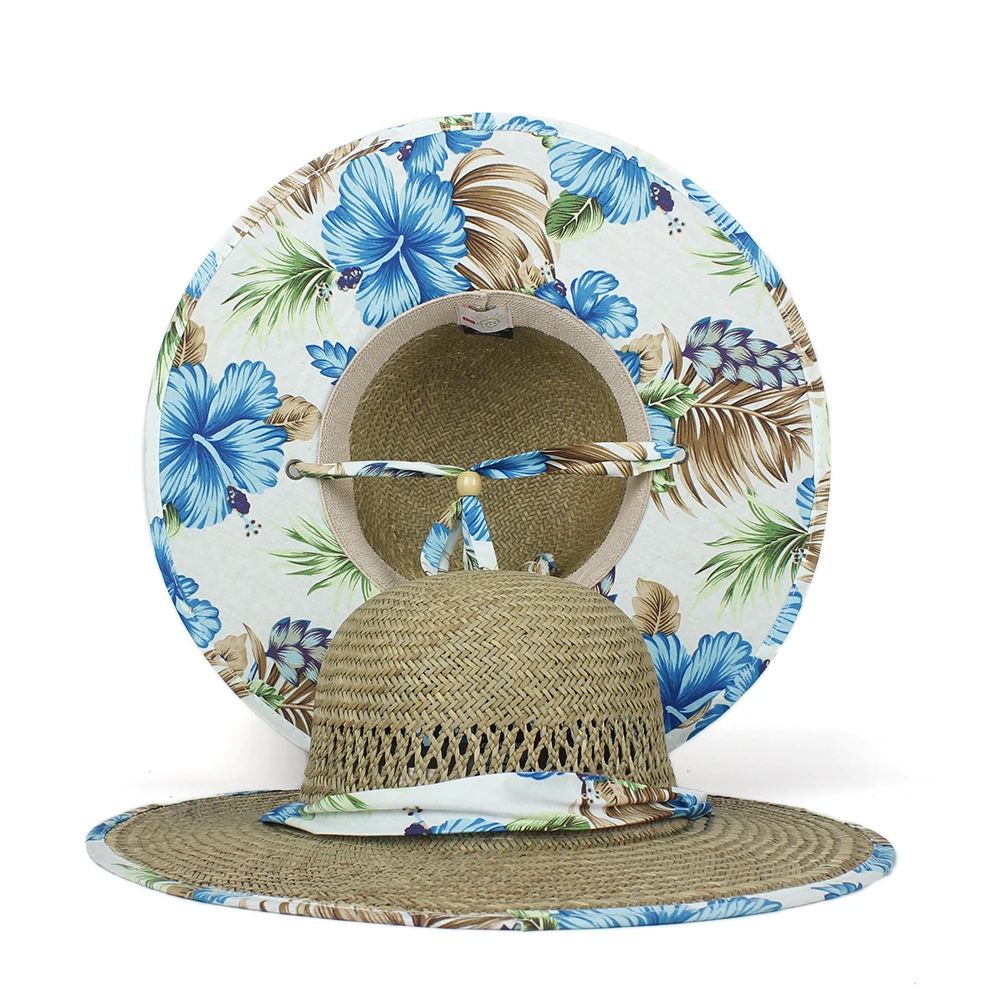 

Summer Women Straw Lifeguard Hat 100% Straw Handmade Weave Beach Sun Hat Outdoor Bohemia Wide Brim Dome Panama Hat Size 58-59CM