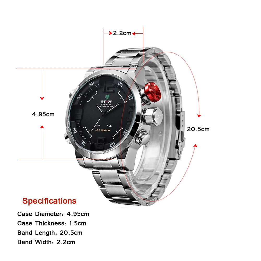 WEIDE мужские часы лучший бренд сигнализации роскошь Водонепроницаемый LED