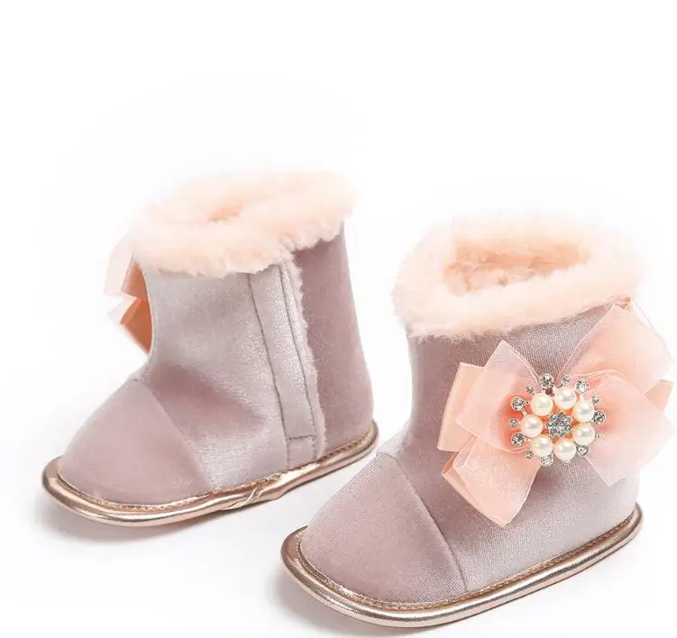 New Winter Warm Baby Girls Boots Bling Handmade Peral Cute Bow Russia