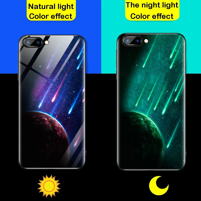 Luminous Glass Phone Case For Huawei HONOR 8X 8C 6X 7X 7C V9 9 Lite 9i 10 lite Note 10 Meteor Shower Night Shine Glass Cover (12)