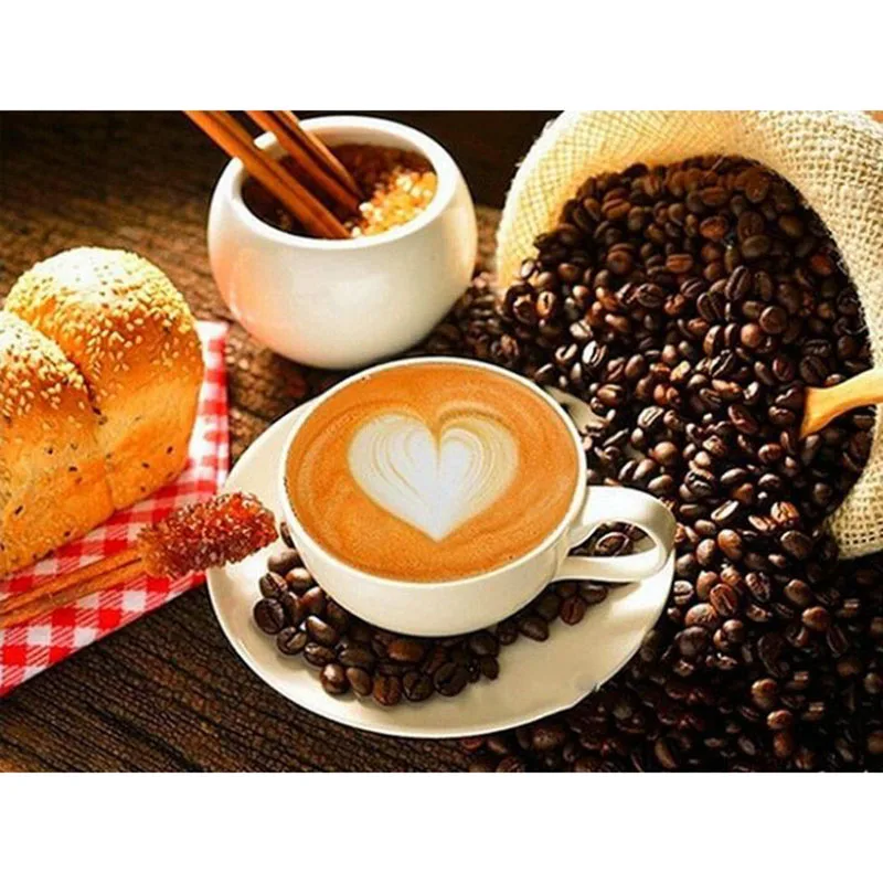 new Cross Stitch Diamond Embroidery Heart Coffee Full Square 5D DIY Painting Cartoon Rhinestones Mosaic Home Decor yy206 | Дом и сад
