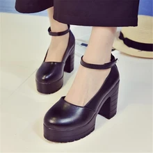 Европейская мода, человечек женские туфли на высоком каблуке женские туфли-лодочки в японском стиле колледж толстый высокий каблук Женская обувь Показать Большие размеры обувь