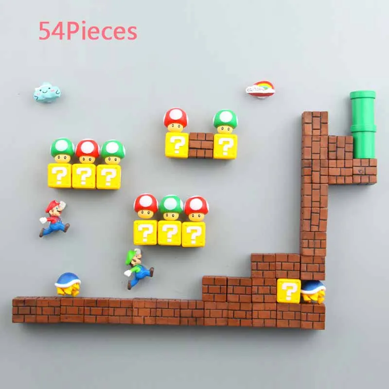 54Pcs 34/47/54 шт 3D Super Mario CartoonMagnetic наклейки на холодильник домашний Декор наклейки 3D Марио сообщение информация магнит на холодильник, производство Китай - Цвет: 54Pcs