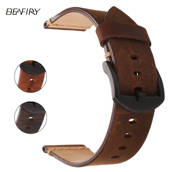

BEAFIRY Genuine Leather Watch Band 24mm Dark Brown Light Brown Matte Brown Oil tanned Natural Crack Leather Straps