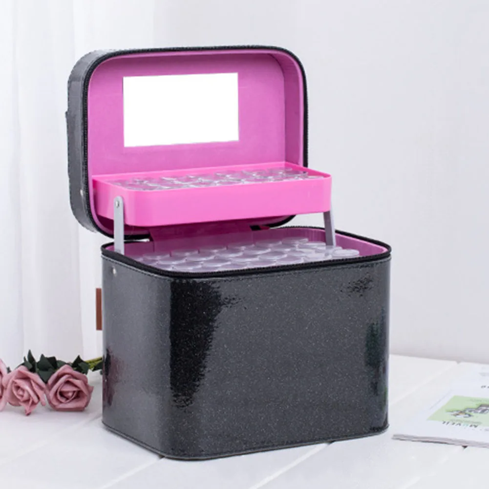 

126 Bottle Solid Case Handbag Accessory Diamond PU Durable Non Toxic Display Storage Box Zipper Exquisite Embroidery Beads