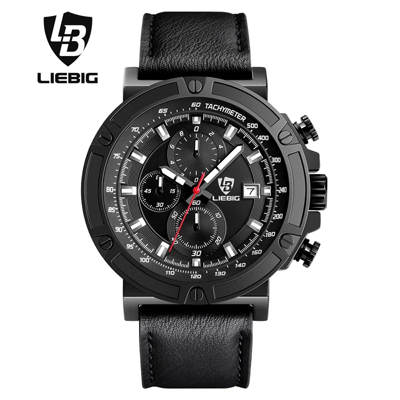 

New Leather Mens Watches Top Brand luxury Multifunction Quartz Wrist Watch Men Military Wristwatch Male Relogio Masculino LIEBIG