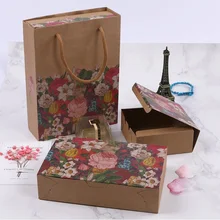 Крафт-бумага цветочный стиль луна торт коробка печенье конфеты коробка Свадебная вечеринка подарочные коробки wen6600