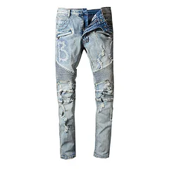 

Balmain Mens jeans Slim Fit Ripped Jeans Men Hi-Street Mens Distressed Denim Joggers Knee Holes Washed Destroyed Jeans