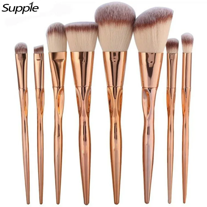 

4/8pcs Metal Makeup Brushes Set Cosmetic Face Foundation Powder Eyeshadow Blush Lip Plating Make Up Blending Brush Kit Maquiagem
