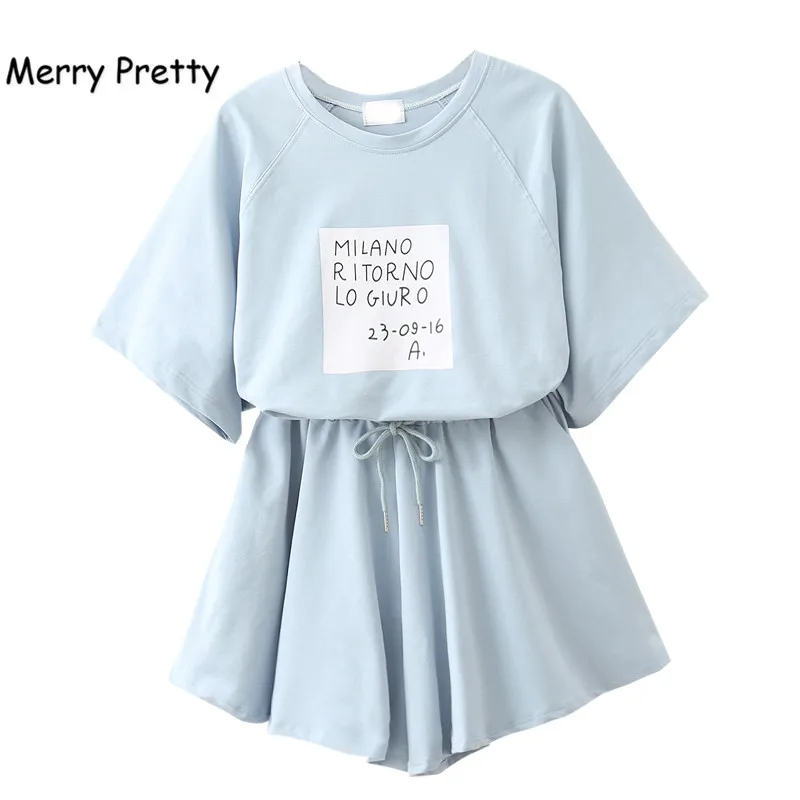 

Merry Pretty Casual Women Two Piece Sets Summer Letter Print Short Sleeve Crop Top and Elastic Waist Solid Mini Skirt Shorts Set