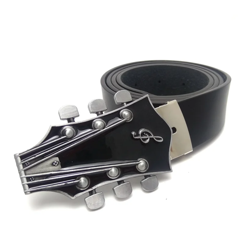 

Mens Big buckle belt with red blue black music series guitar head Metal Belt Buckle cowboy leather belts ceinture homme 130 cm