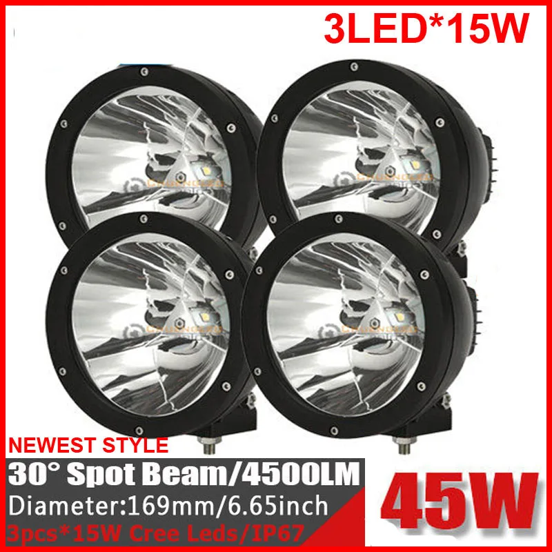 

4PCS 7" 45W CRE 3-LED*(15W) Driving Work Light Offroad SUV ATV 4WD 4x4 Spot Beam 4500lm 9-30V Fog Headlamp Replace HID Black