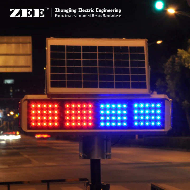 Solar High flux LED Road Hazard Warning Light four side Red & Blue caution