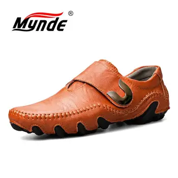 

MYNDE Men Genuine Leather Shoes Lace-Up Men Shoe Real Leather Loafers Mens Moccasins Italian Designer Flats Shoes Size 38-46