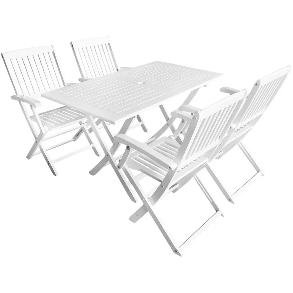 vidaXL Five Piece Outdoor Dining Set White Acacia Woodoutdoor dining