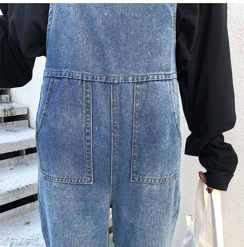 Свободные джинсовые комбинезоны весна и осень новая Корейская версия ретро высокой талии студентов девять брюки
